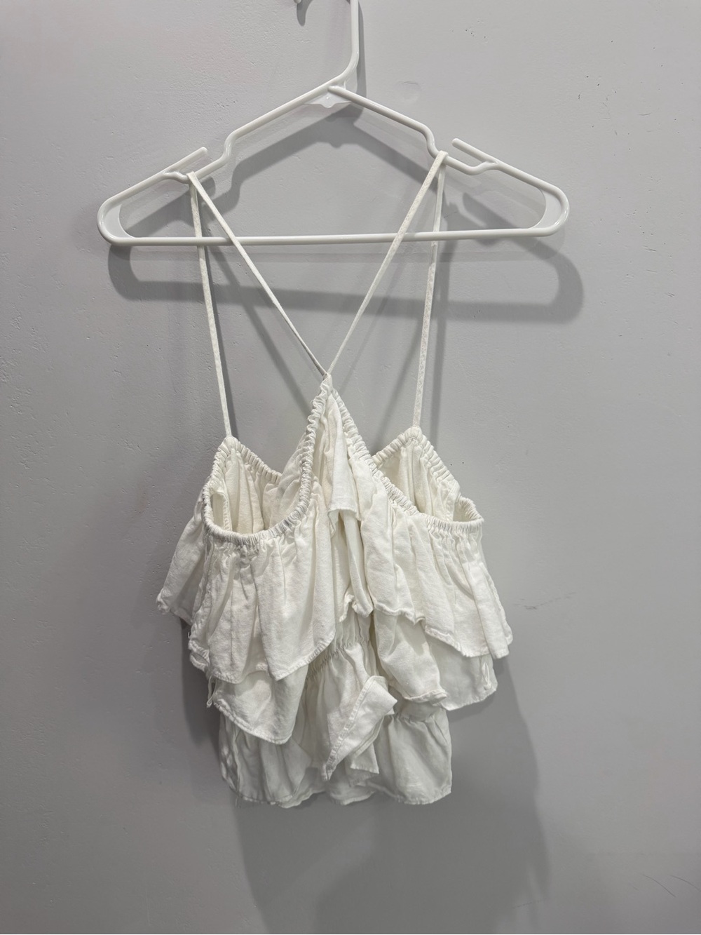 Zara White Tiered Ruffle Spaghetti Strap Tank Top